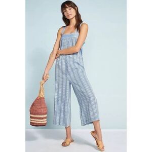 NEW ANTHROPOLOGIE X SEAFOLLY Sz S DOBBY STRIPED EMBROIDERED JUMPSUIT